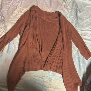 Brown Open-Front Cardigan with Waterfall Drape